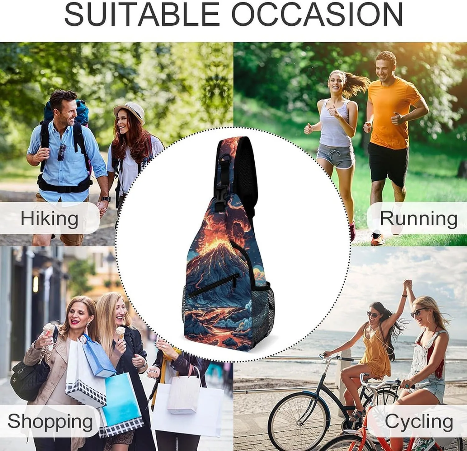 Sling Bag for Women Men Daypack Depicts A Volcano Chest Bag Crossbody Backpack for Hiking Travel