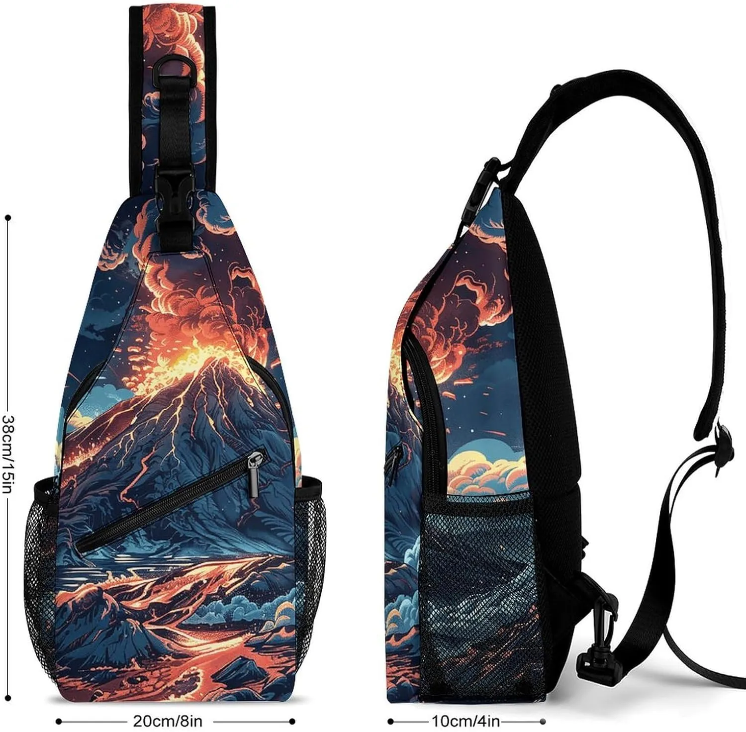 Sling Bag for Women Men Daypack Depicts A Volcano Chest Bag Crossbody Backpack for Hiking Travel
