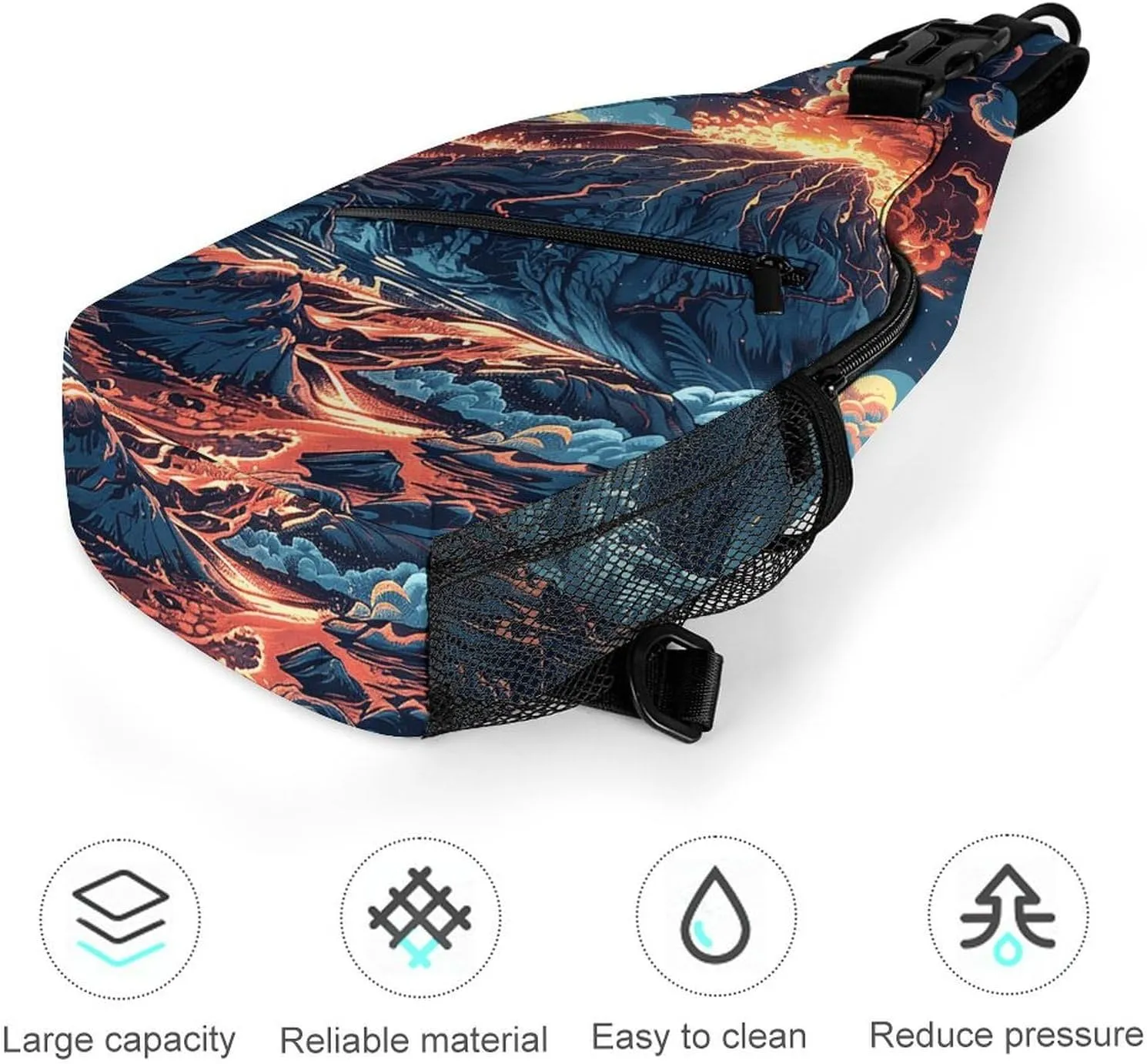 Sling Bag for Women Men Daypack Depicts A Volcano Chest Bag Crossbody Backpack for Hiking Travel