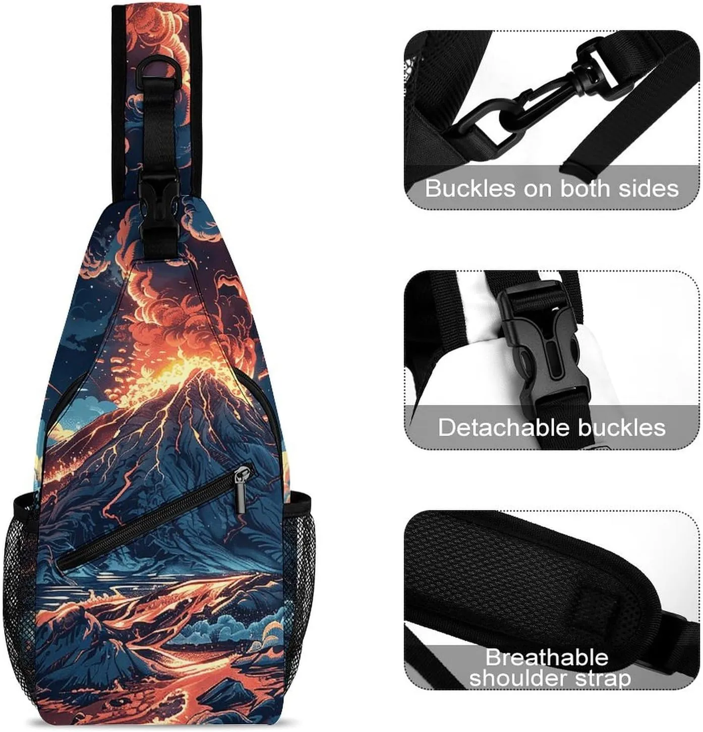 Sling Bag for Women Men Daypack Depicts A Volcano Chest Bag Crossbody Backpack for Hiking Travel
