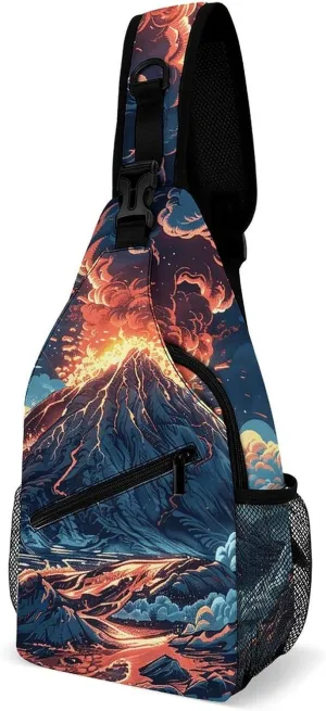 Sling Bag for Women Men Daypack Depicts A Volcano Chest Bag Crossbody Backpack for Hiking Travel