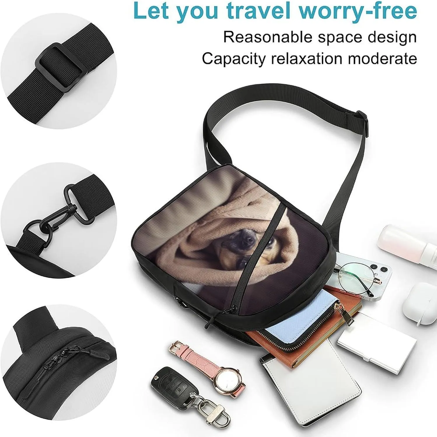 Sling Bag for Women Men Daypack Dog in A Blanket Chest Bag Crossbody Backpack for Hiking Travel