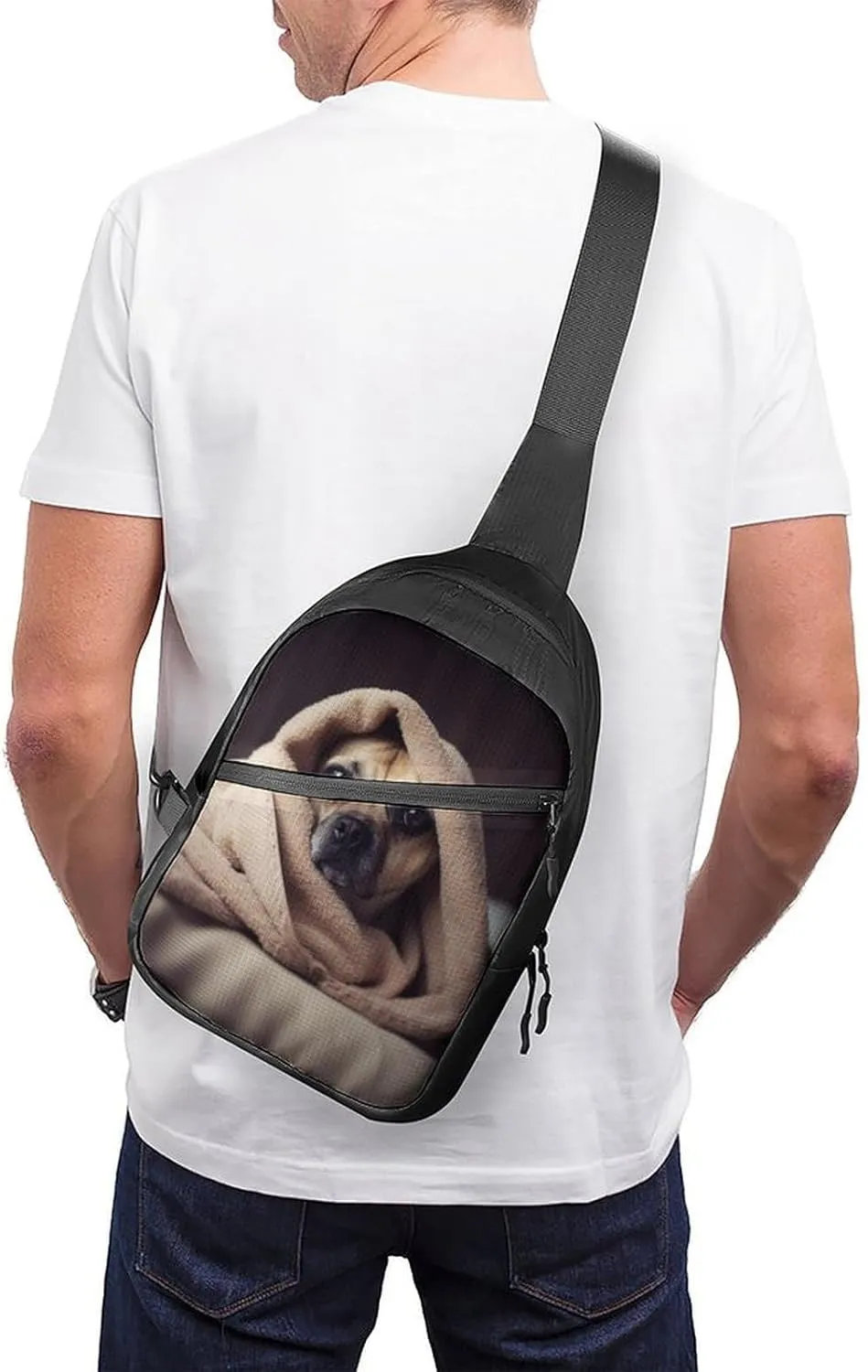 Sling Bag for Women Men Daypack Dog in A Blanket Chest Bag Crossbody Backpack for Hiking Travel
