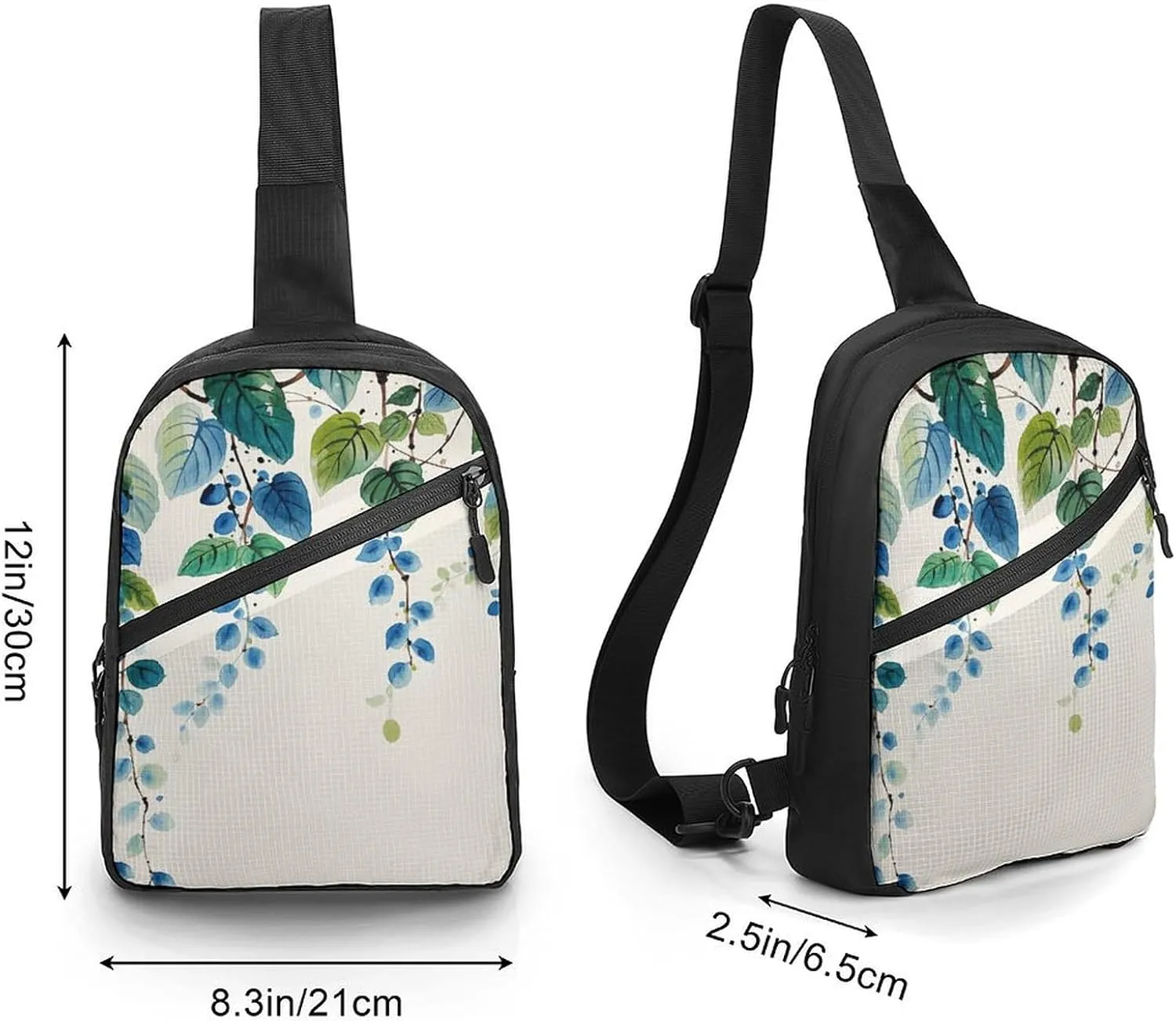 Sling Bag for Women Men Daypack Elegant Leaf Springs Chest Bag Crossbody Backpack for Hiking Travel