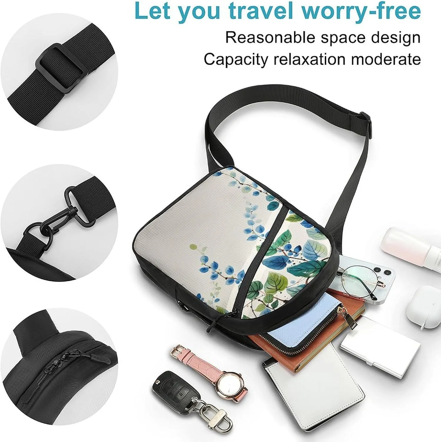 Sling Bag for Women Men Daypack Elegant Leaf Springs Chest Bag Crossbody Backpack for Hiking Travel