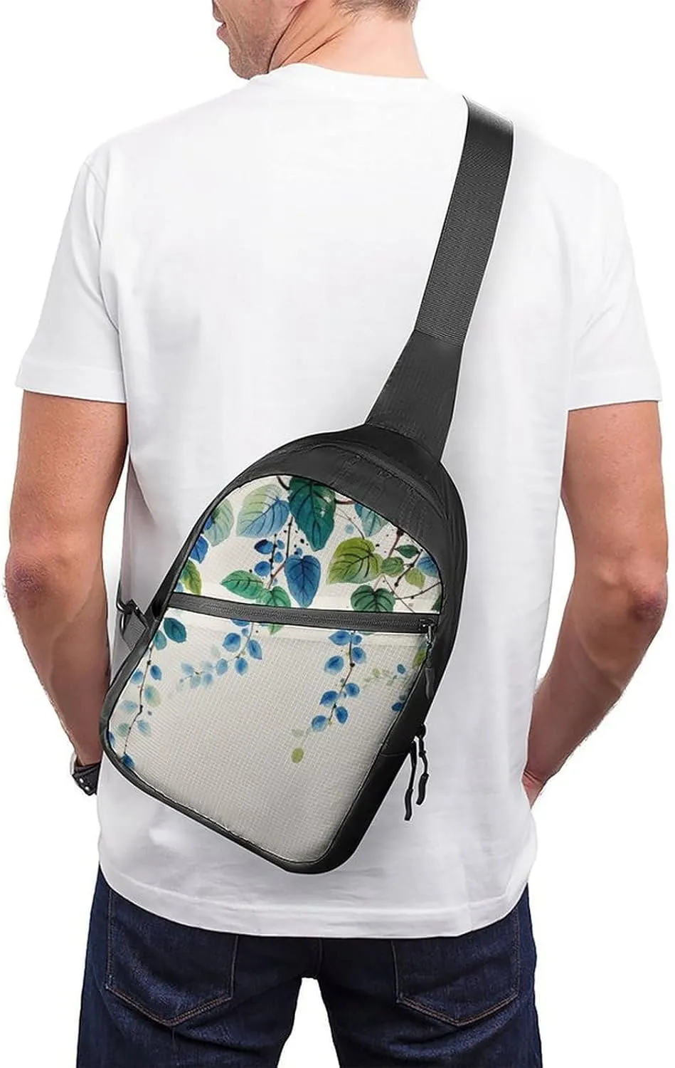 Sling Bag for Women Men Daypack Elegant Leaf Springs Chest Bag Crossbody Backpack for Hiking Travel