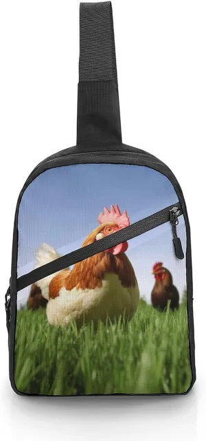 Sling Bag for Women Men Daypack Funny Chicken Grass Chest Bag Crossbody Backpack for Hiking Travel