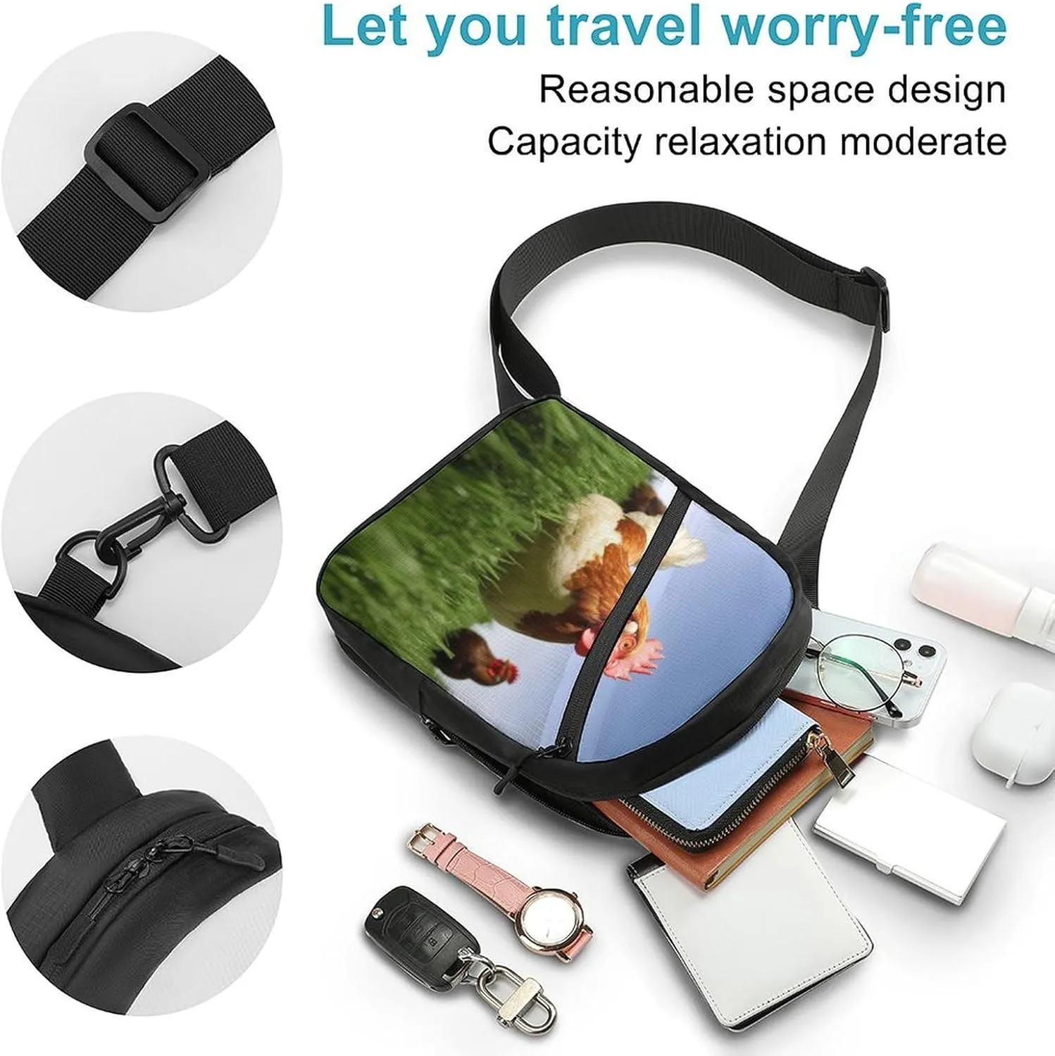 Sling Bag for Women Men Daypack Funny Chicken Grass Chest Bag Crossbody Backpack for Hiking Travel