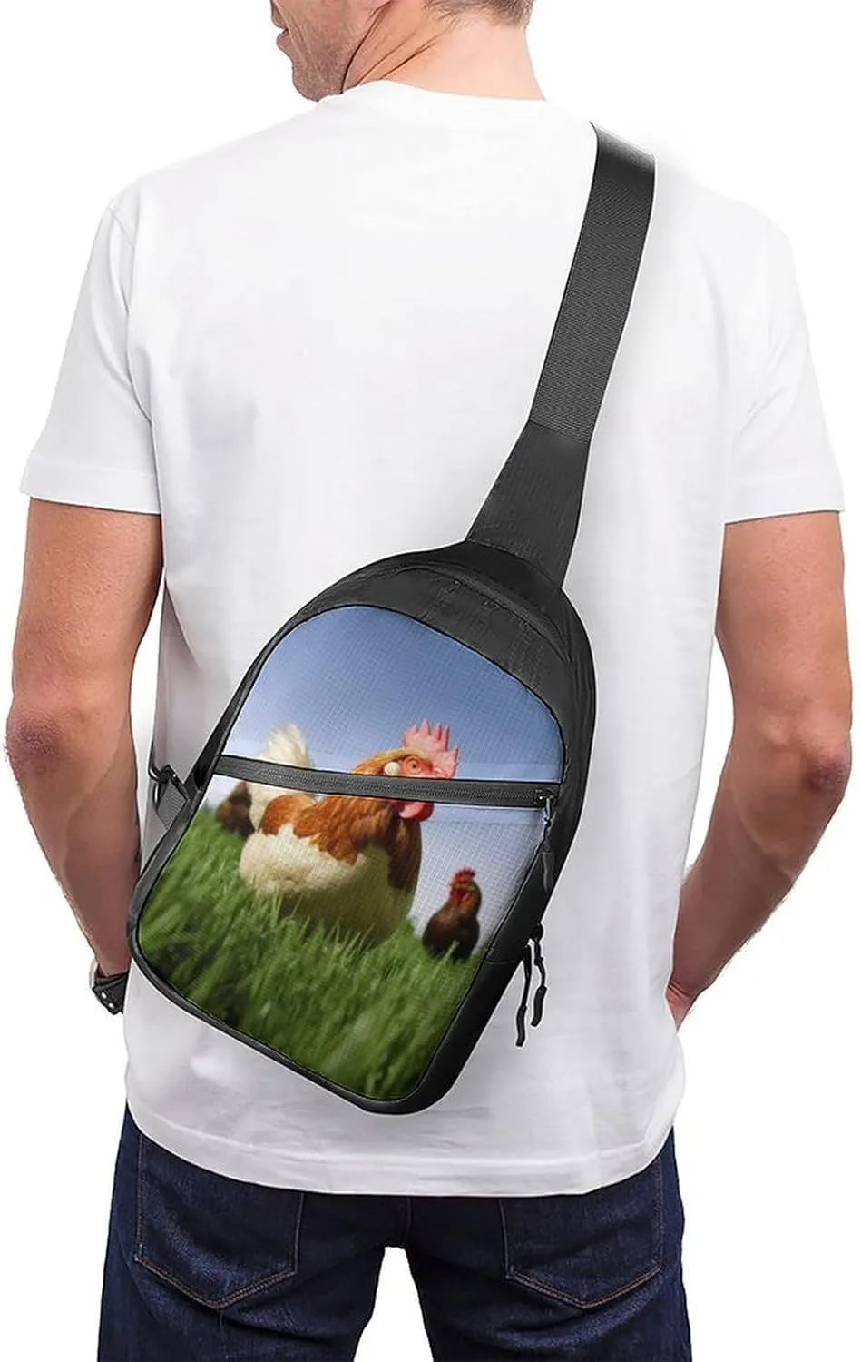 Sling Bag for Women Men Daypack Funny Chicken Grass Chest Bag Crossbody Backpack for Hiking Travel