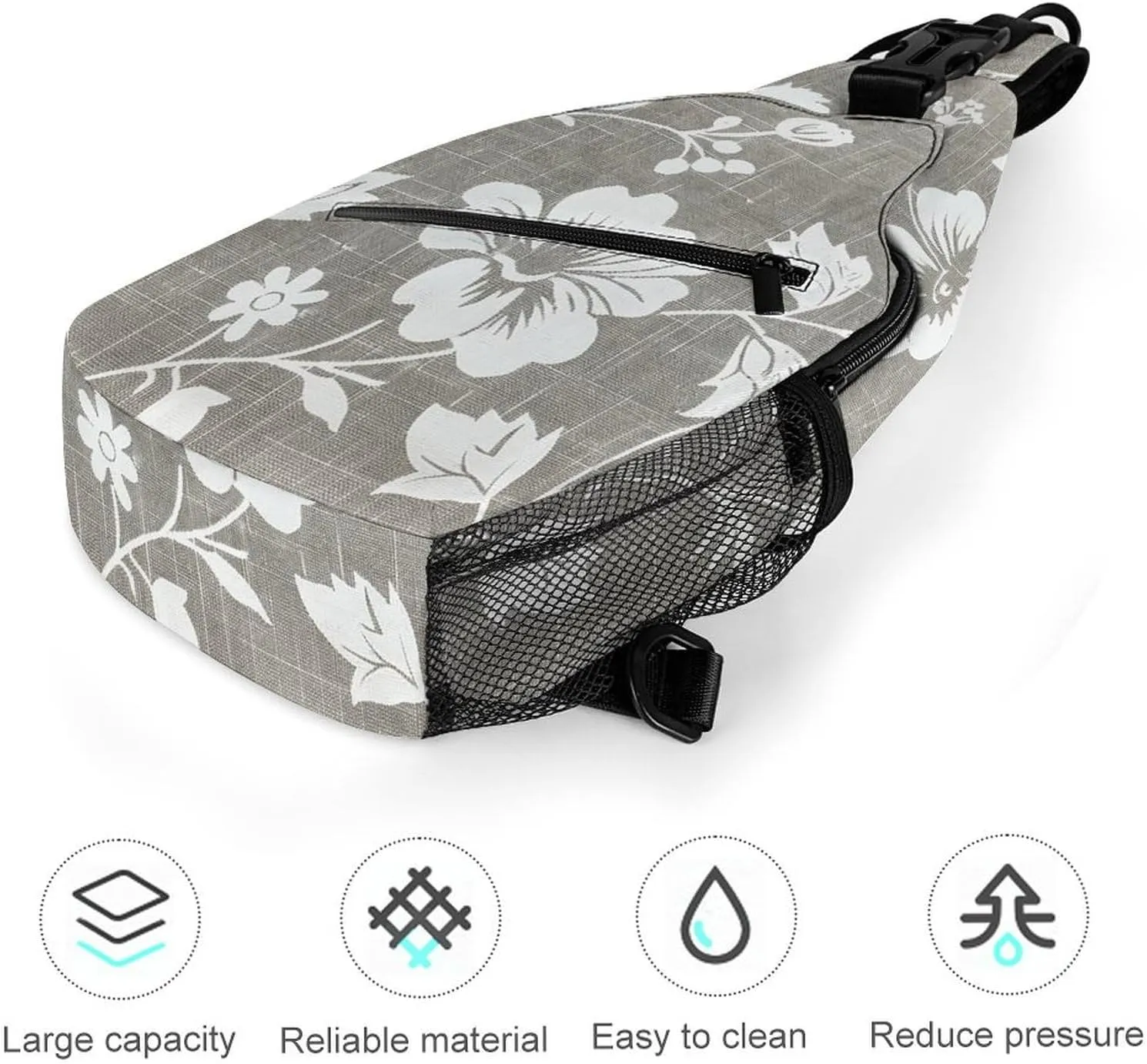 Sling Bag for Women Men Daypack Gray Linen Print Chest Bag Crossbody Backpack for Hiking Travel