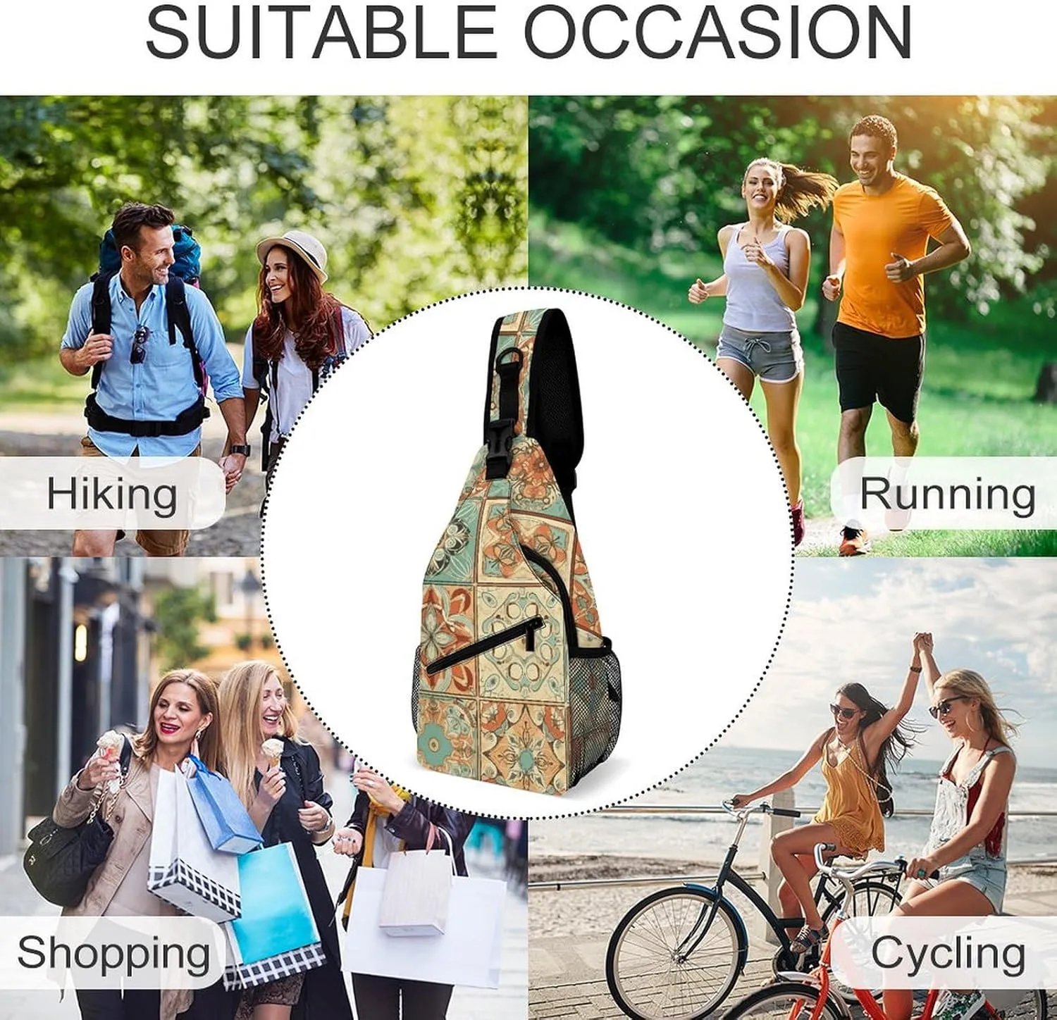 Sling Bag for Women Men Daypack Orange Style Pattern Chest Bag Crossbody Backpack for Hiking Travel