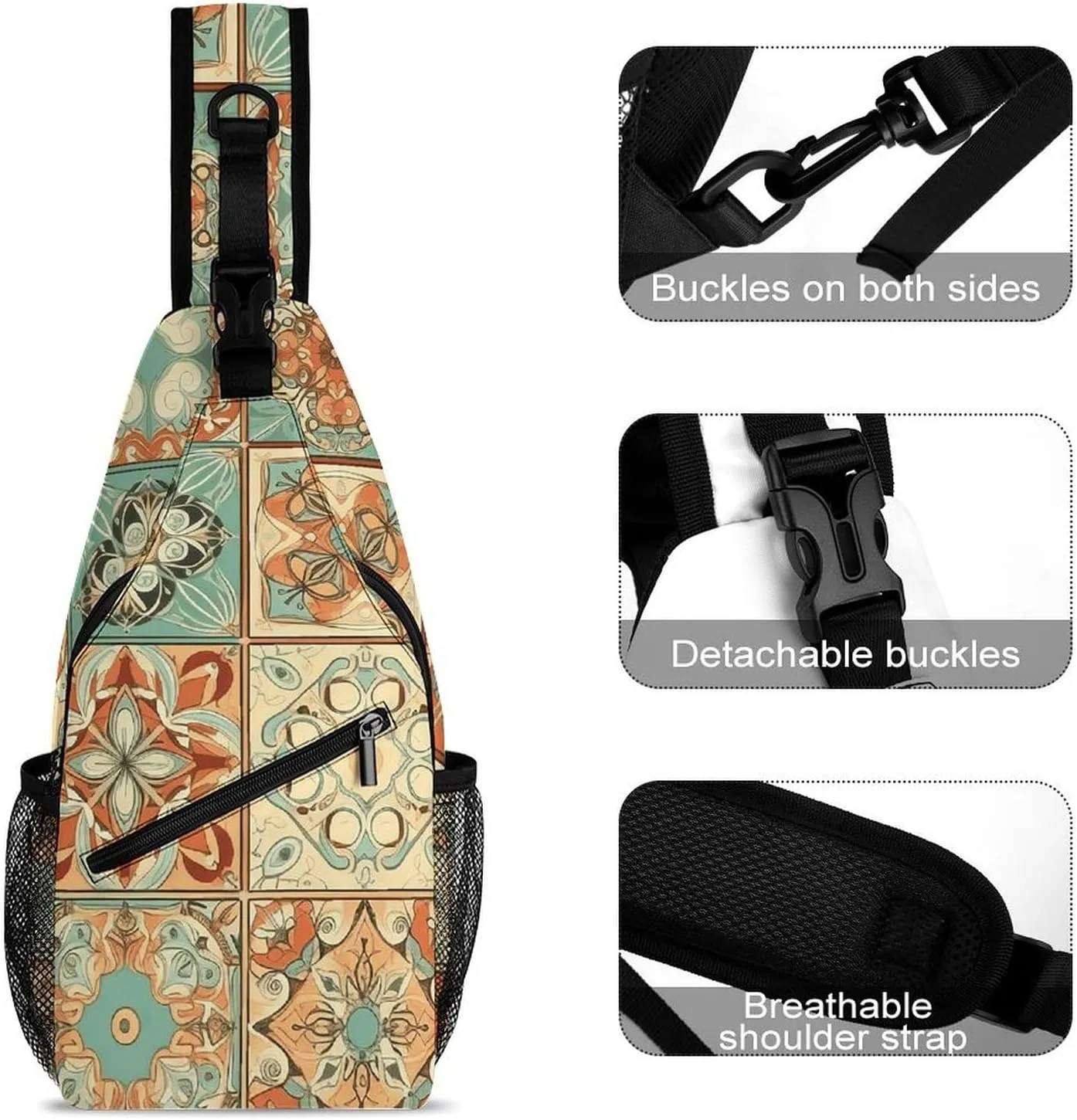 Sling Bag for Women Men Daypack Orange Style Pattern Chest Bag Crossbody Backpack for Hiking Travel