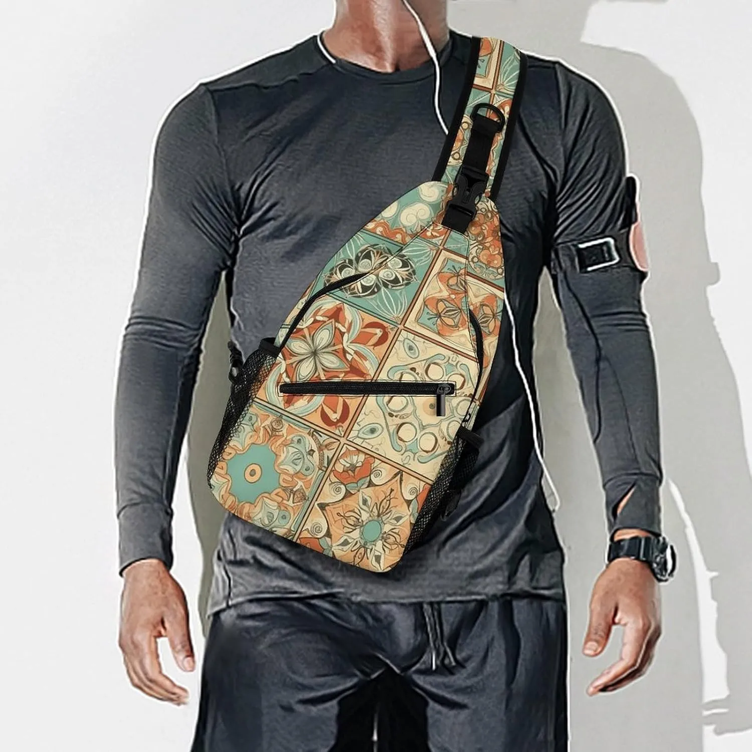 Sling Bag for Women Men Daypack Orange Style Pattern Chest Bag Crossbody Backpack for Hiking Travel