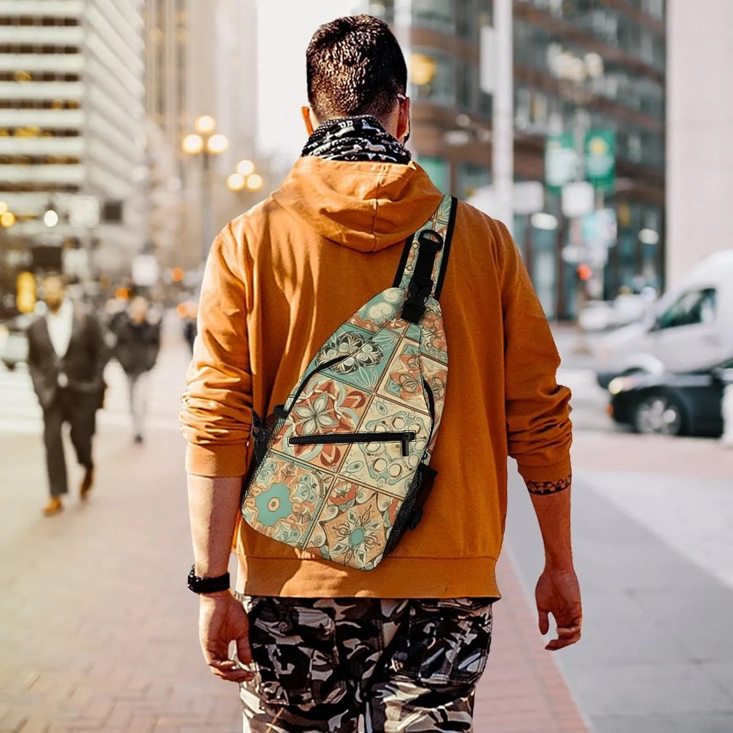 Sling Bag for Women Men Daypack Orange Style Pattern Chest Bag Crossbody Backpack for Hiking Travel