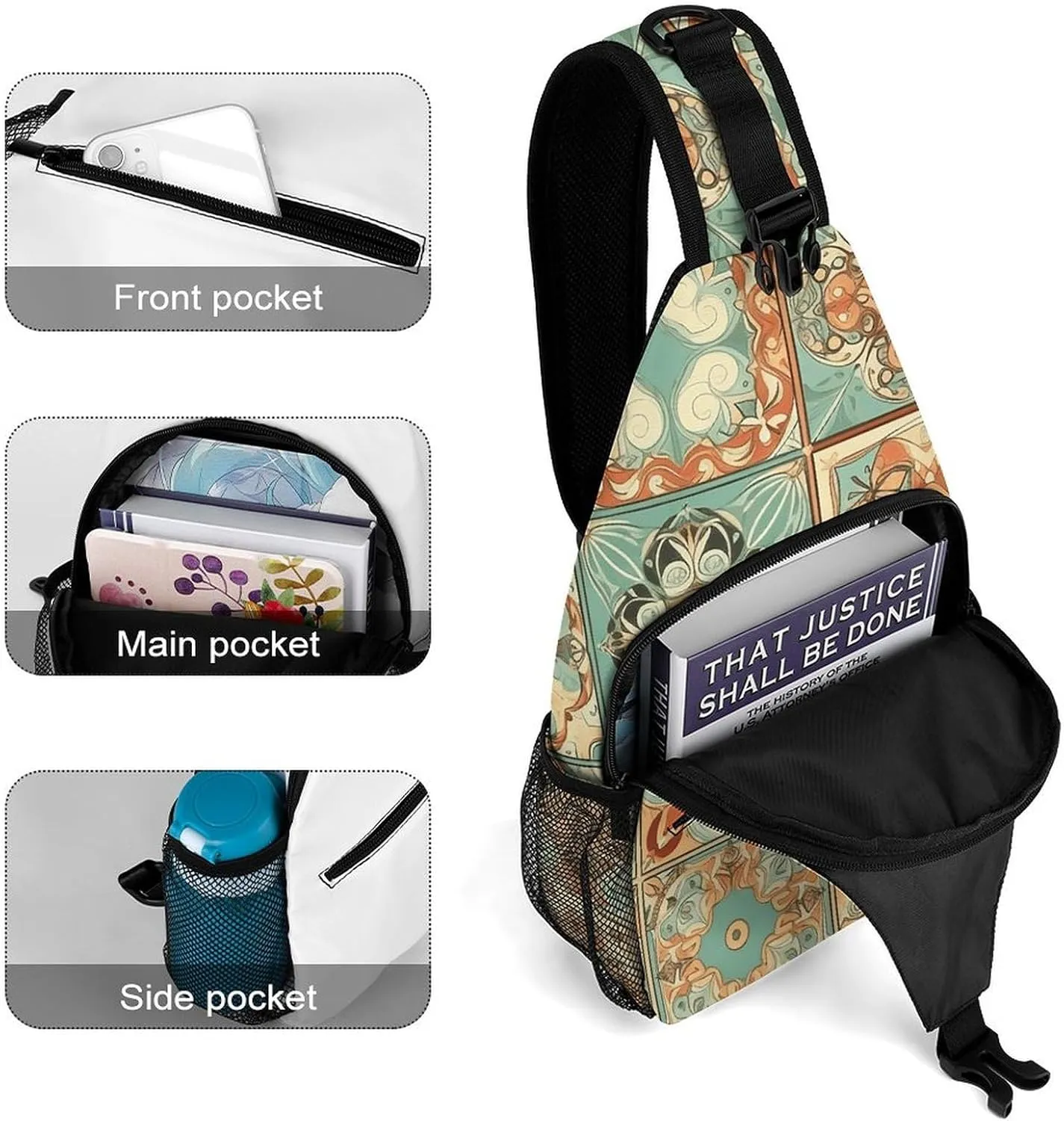 Sling Bag for Women Men Daypack Orange Style Pattern Chest Bag Crossbody Backpack for Hiking Travel