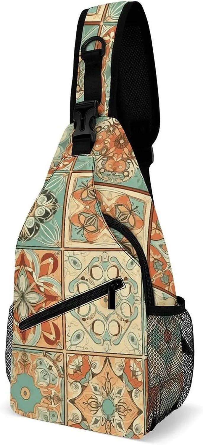 Sling Bag for Women Men Daypack Orange Style Pattern Chest Bag Crossbody Backpack for Hiking Travel