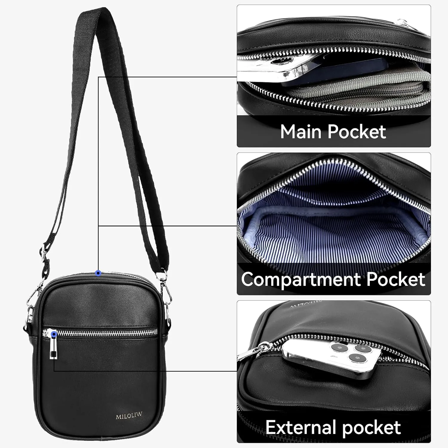 Small Crossbody bag for men shoulder bag mens purse satchel Pu leather messenger bag