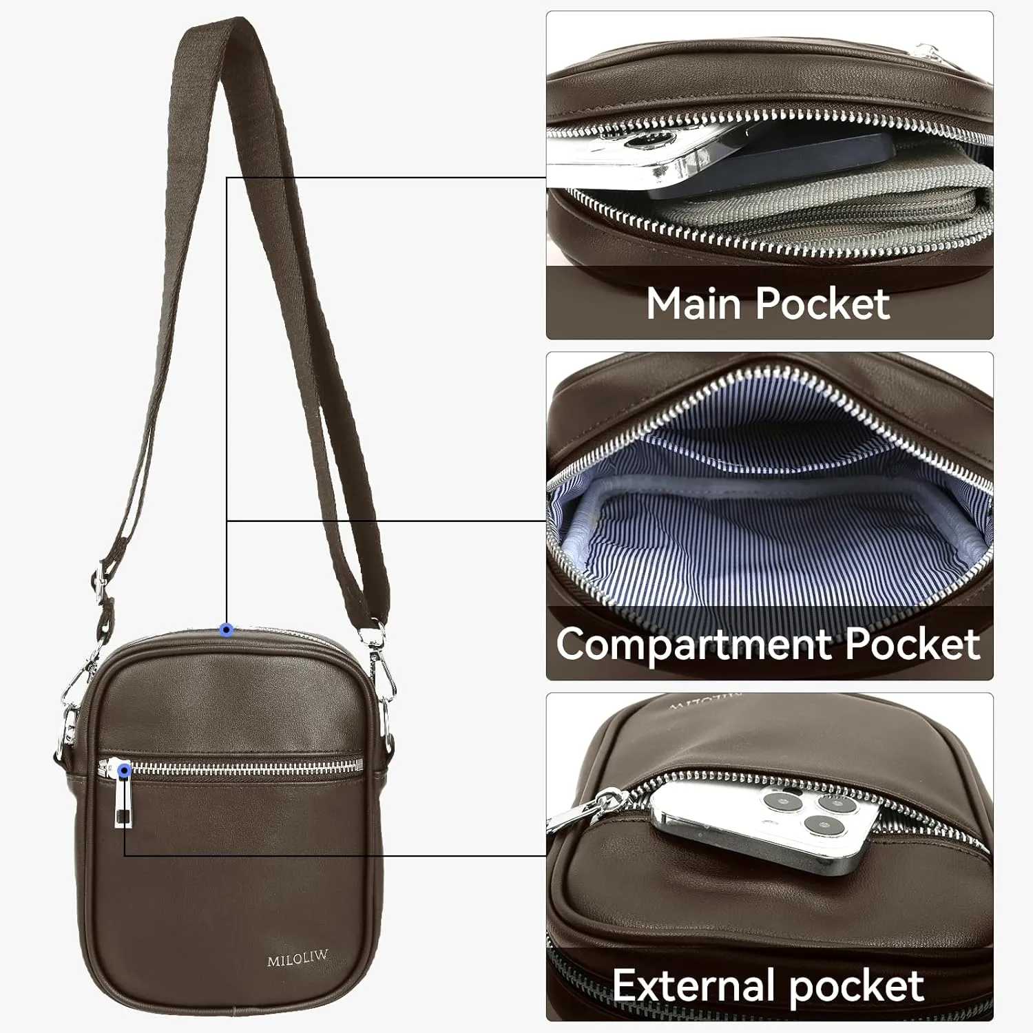Small Crossbody bag for men shoulder bag mens purse satchel Pu leather messenger bag