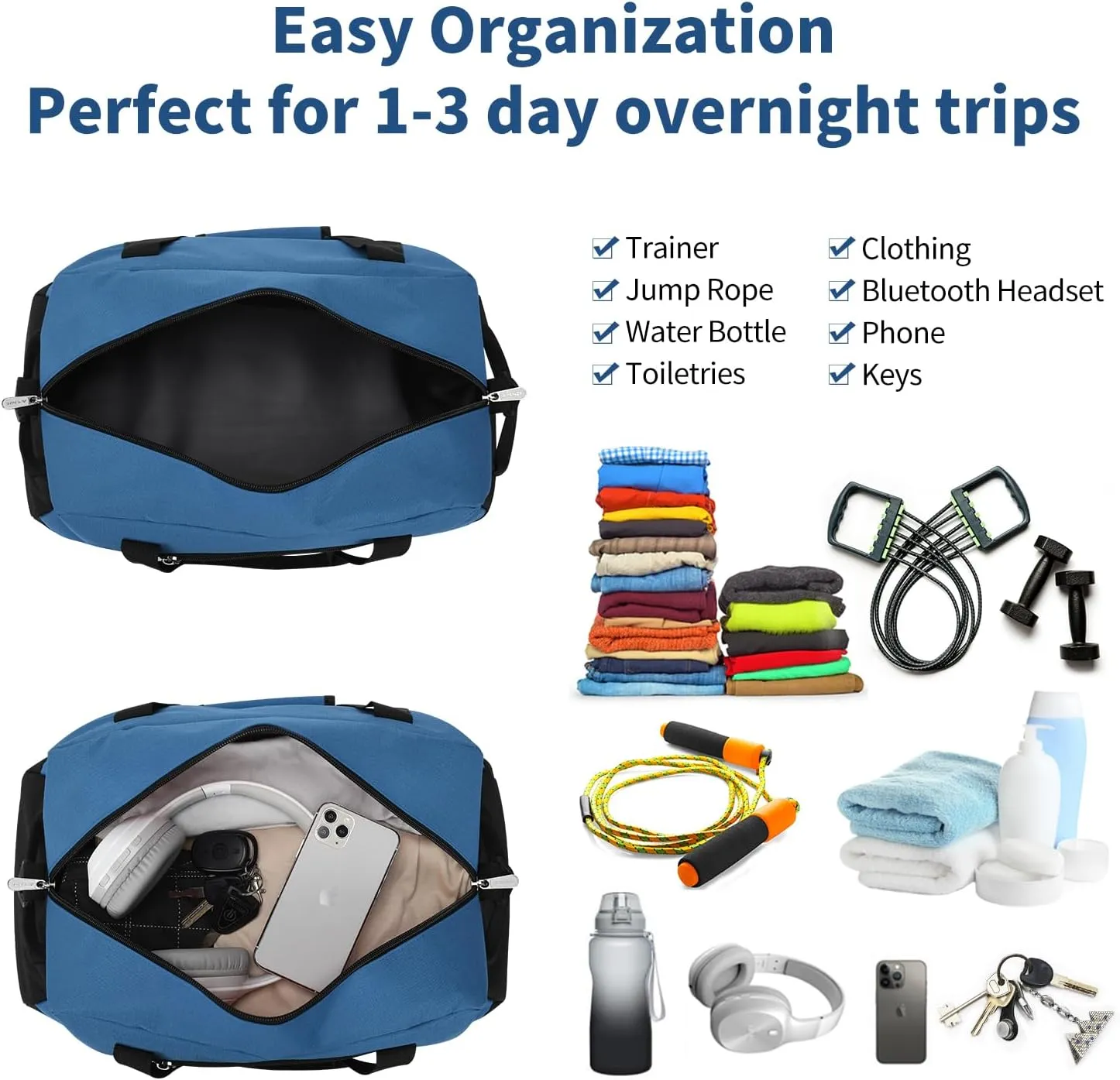 Small Gym Bag 18 inch Carry On Duffel Bag for Weekender Travel - Blue
