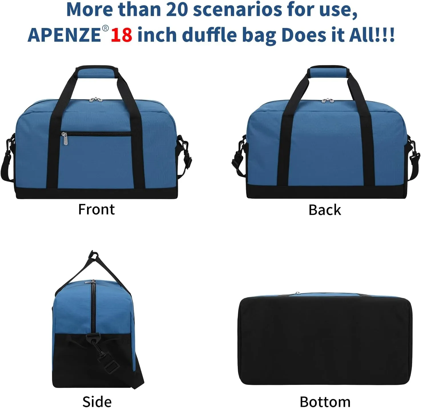 Small Gym Bag 18 inch Carry On Duffel Bag for Weekender Travel - Blue