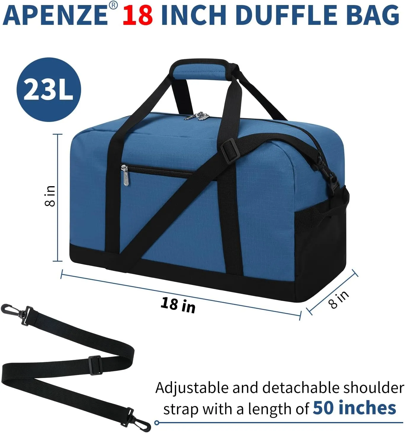 Small Gym Bag 18 inch Carry On Duffel Bag for Weekender Travel - Blue