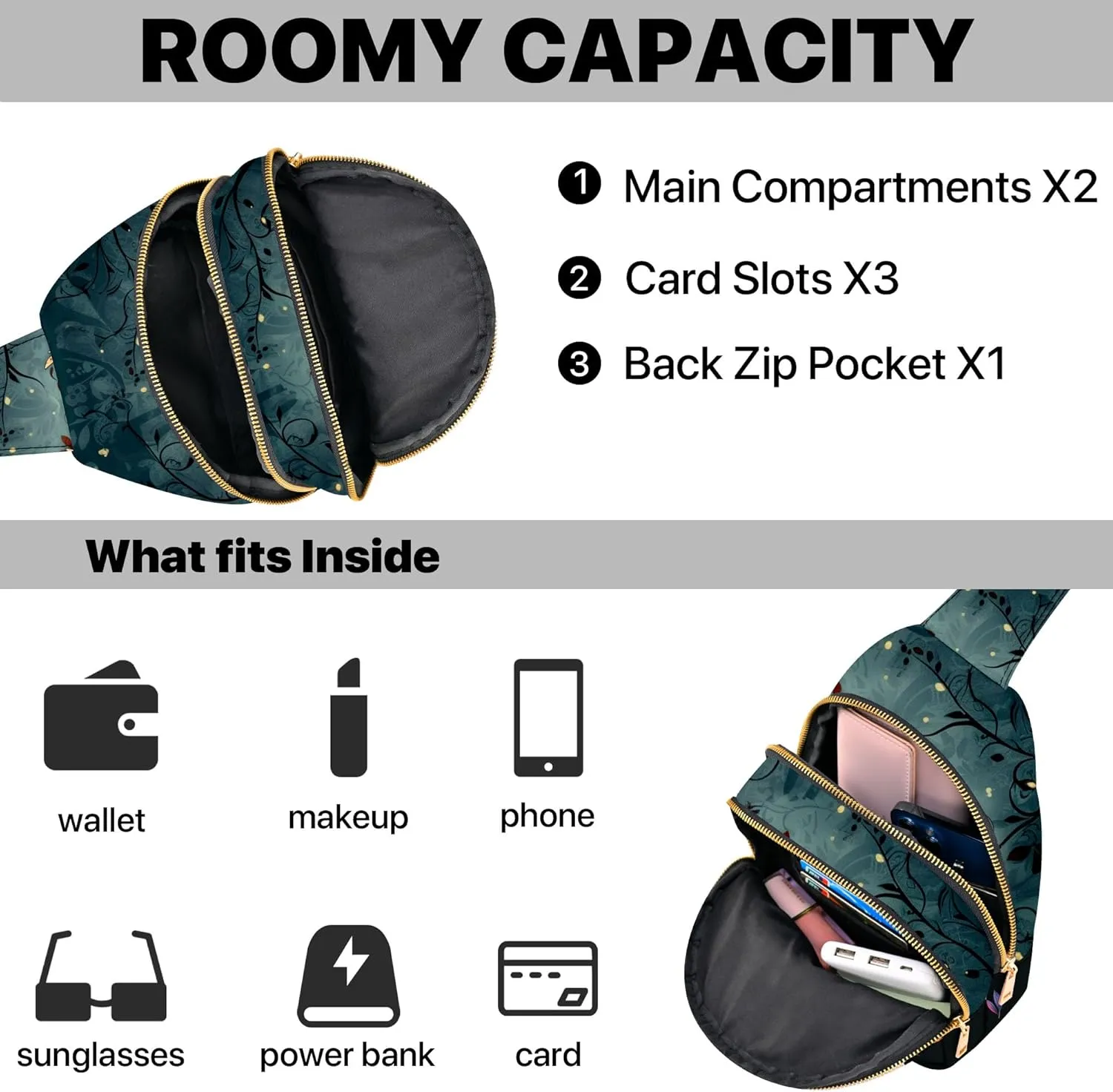 Small Leather Sling Bag for Women Crossbody Fanny Pack Travel Casual Chest Bag with Adjustable Strap