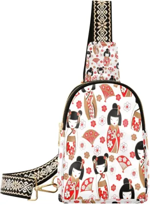 Small Sling Bag for Women Yin Yang Symbols Trendy Crossbody Bag Fanny PackBlack and White Pattern Leather Chest Bag