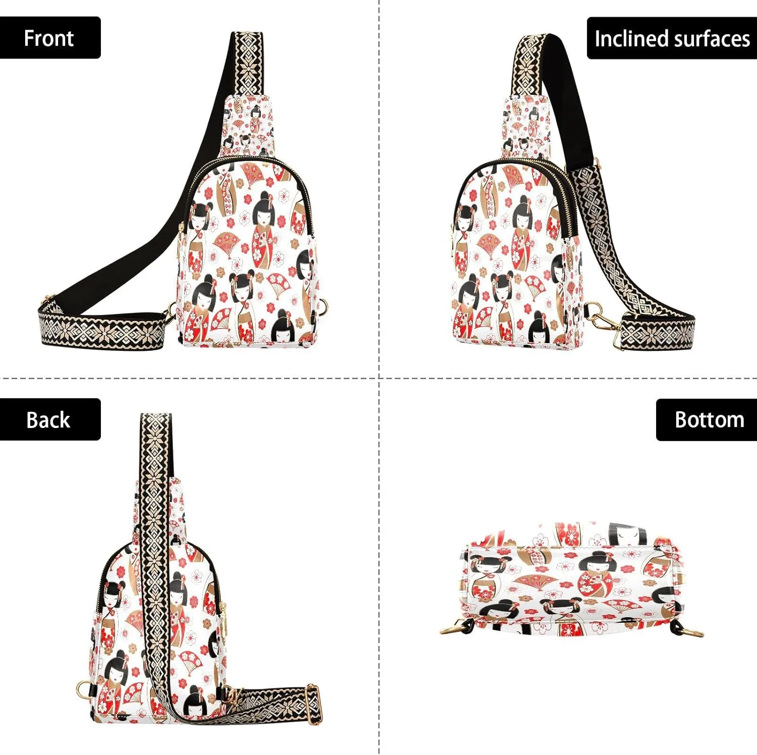 Small Sling Bag for Women Yin Yang Symbols Trendy Crossbody Bag Fanny PackBlack and White Pattern Leather Chest Bag