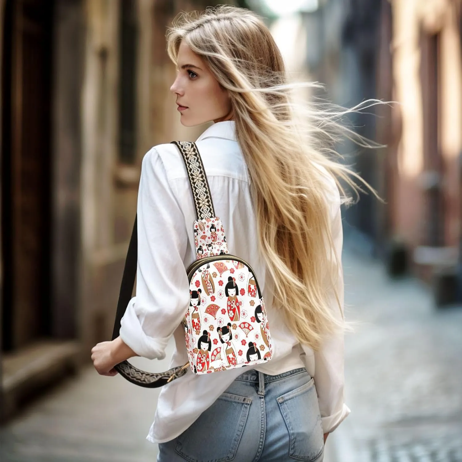 Small Sling Bag for Women Yin Yang Symbols Trendy Crossbody Bag Fanny PackBlack and White Pattern Leather Chest Bag