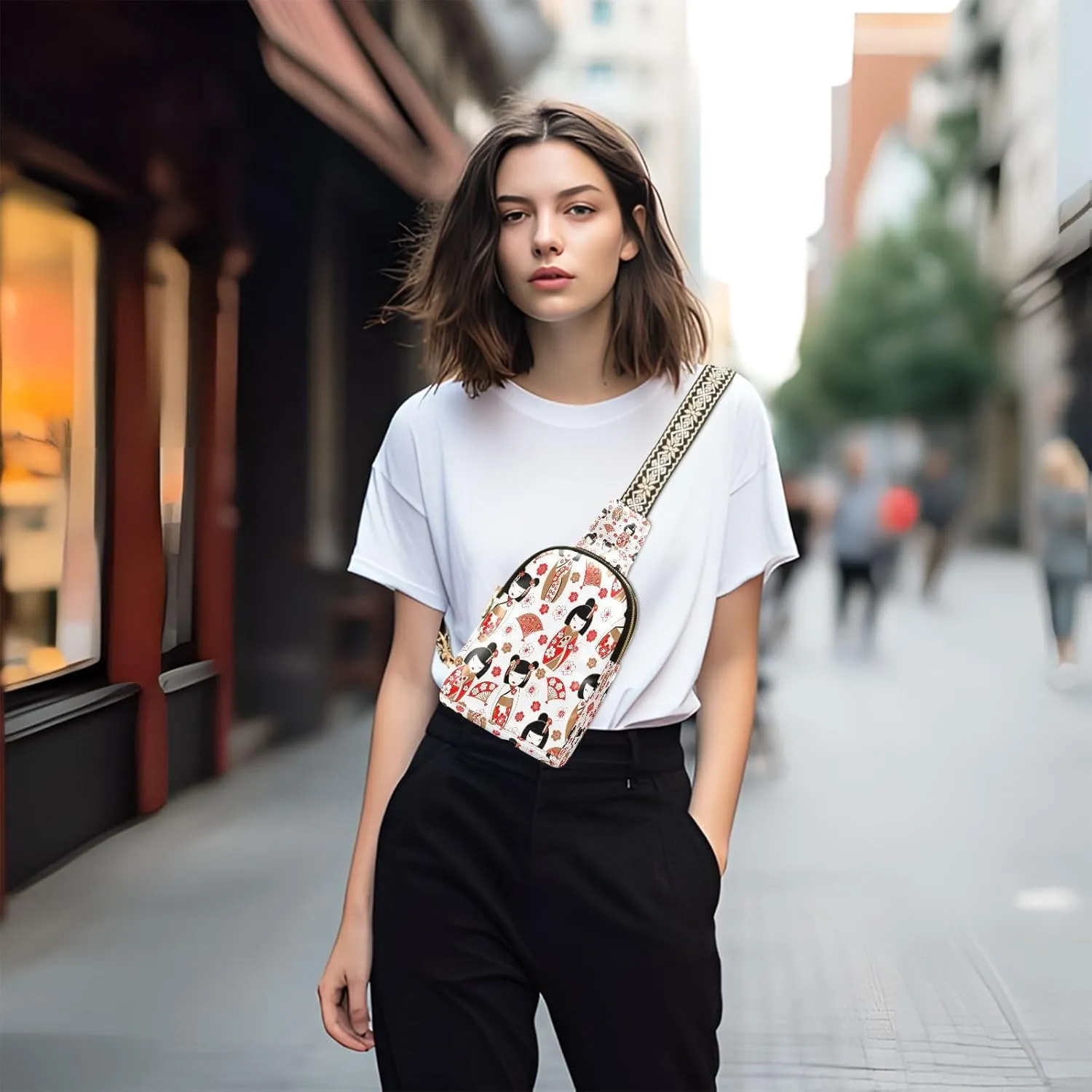Small Sling Bag for Women Yin Yang Symbols Trendy Crossbody Bag Fanny PackBlack and White Pattern Leather Chest Bag