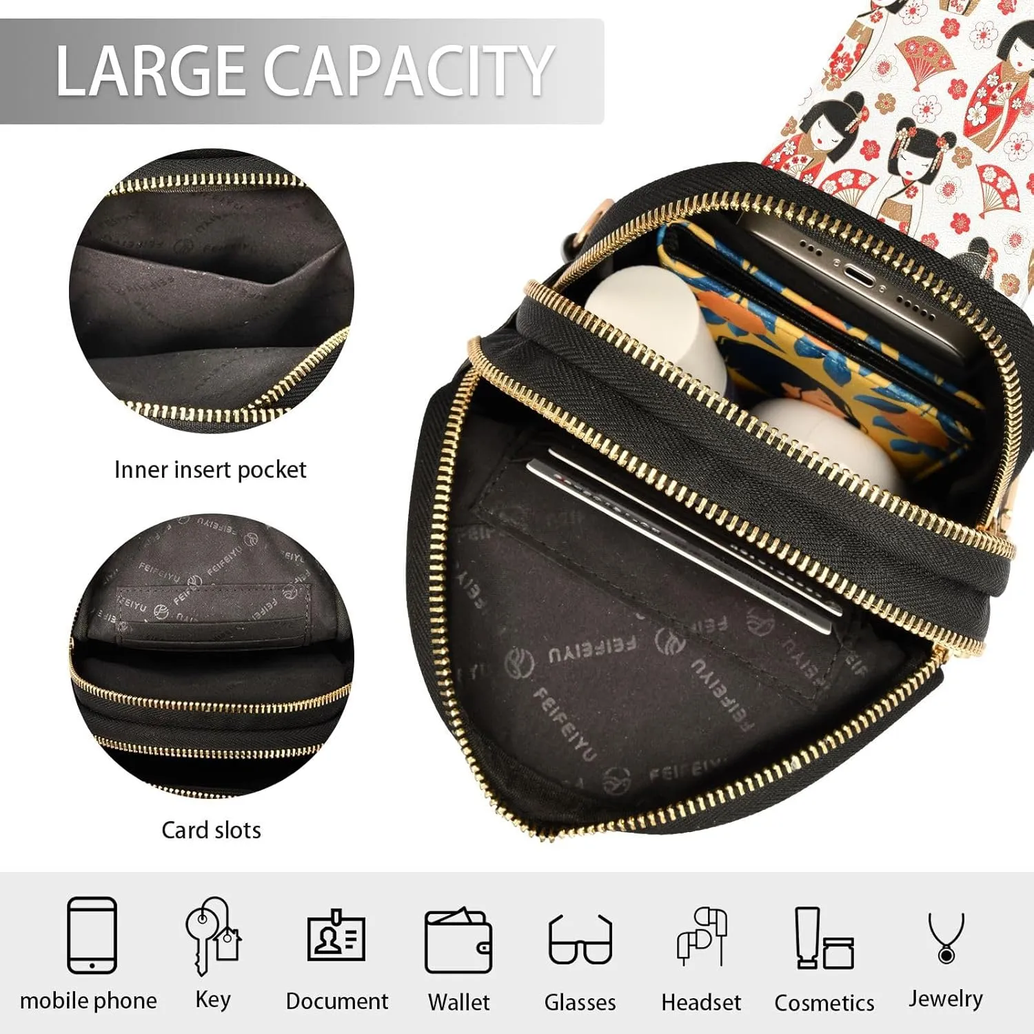 Small Sling Bag for Women Yin Yang Symbols Trendy Crossbody Bag Fanny PackBlack and White Pattern Leather Chest Bag