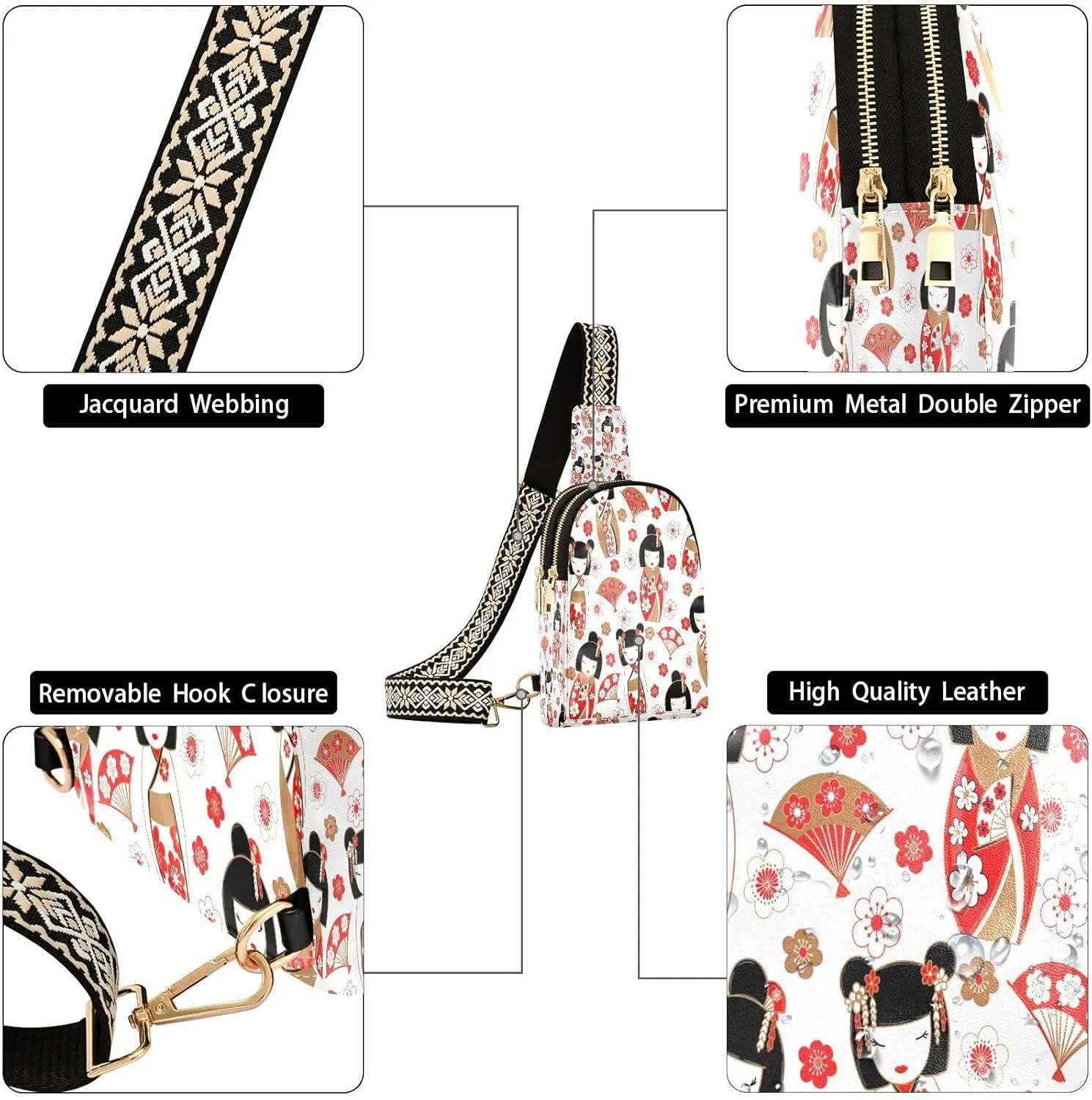 Small Sling Bag for Women Yin Yang Symbols Trendy Crossbody Bag Fanny PackBlack and White Pattern Leather Chest Bag