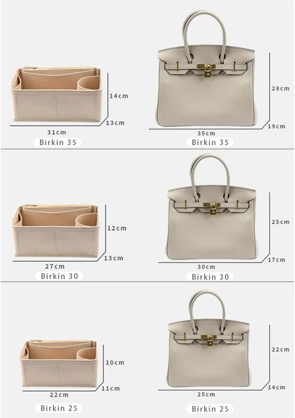 SMART DK Purse Organizer Fits for 25/30/35/40 Insert Organizer (Beige, BK 25)