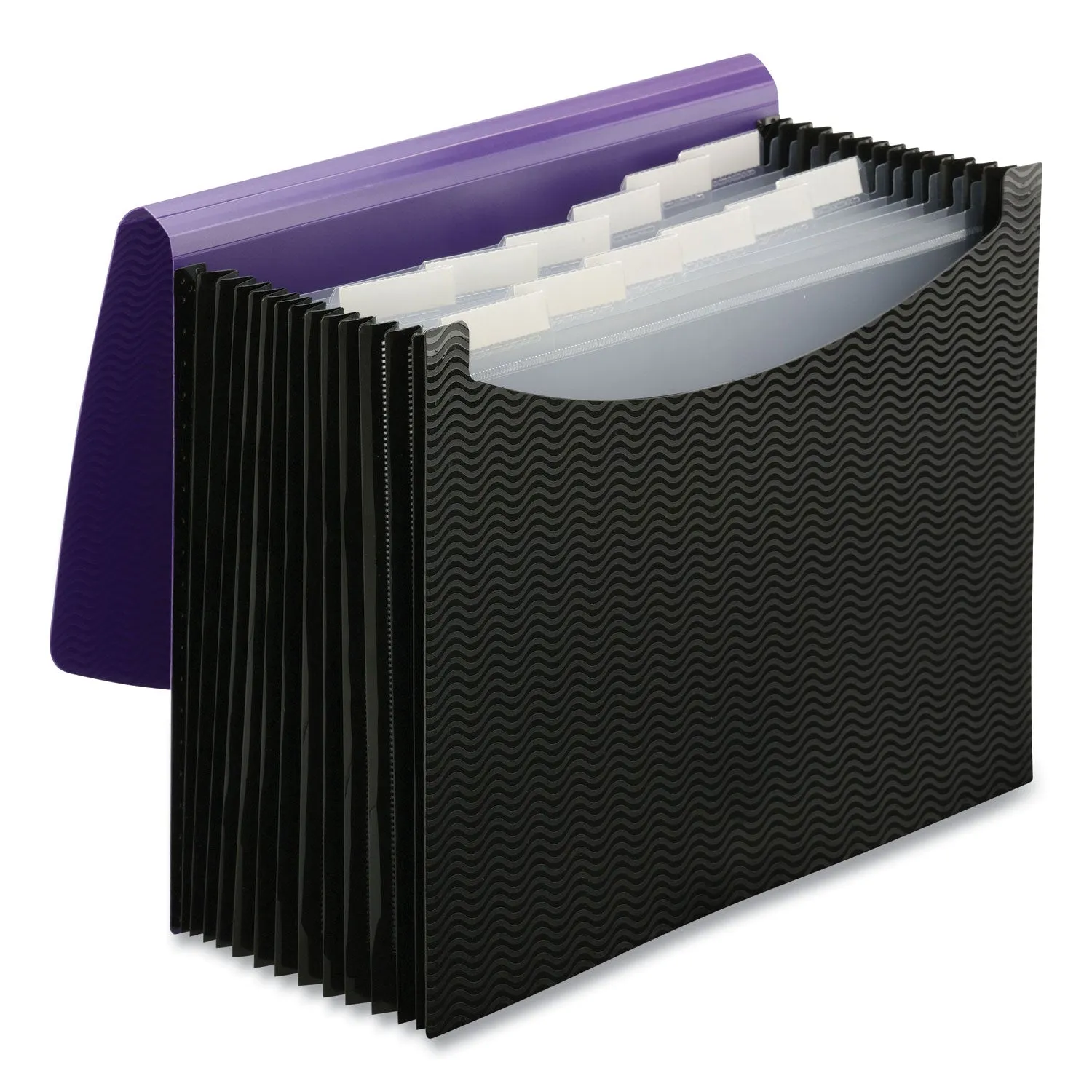 Smead 12-Pocket Poly Expanding File, 0.88" Expansion, 12 Sections, Cord/Hook Closure, 1/6-Cut Tabs, Letter Size, Black/Purple