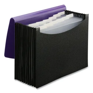 Smead 12-Pocket Poly Expanding File, 0.88" Expansion, 12 Sections, Cord/Hook Closure, 1/6-Cut Tabs, Letter Size, Black/Purple