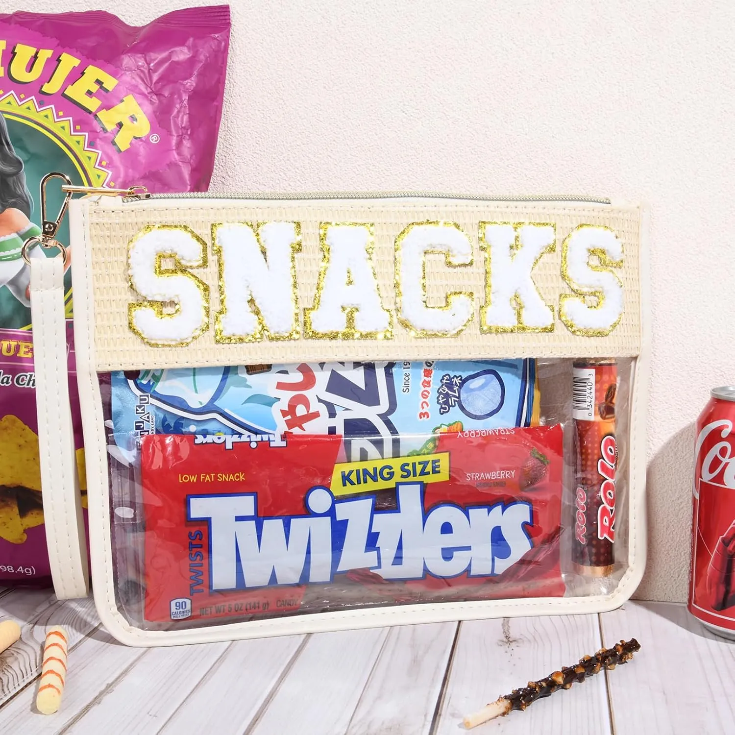 Snack Bag Clear Chenille Letter Pouch Travel Bag Zipper Nylon Snacks Organizer Cosmetic Pouch Toiletry Waterproof Travel Gifts for Women
