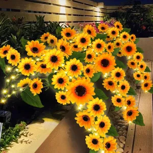 Solar Garden Lights Outdoor, 4 Pack Sunflower Lights with 92 Lifelike Sunflower, Waterproof 360 Bright LED Fall Garden Decor Solar Flowers for Patio Flowerbed Yard, Gift for Mom
