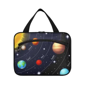 Solar System with the Sun Earth Mars Mercury Jupiter Saturn Uranus 1 PC Hanging Travel Wash bag with Handles, Portable Makeup Organizer Brush Storage Case Portable Travel Cosmetic with Hook L