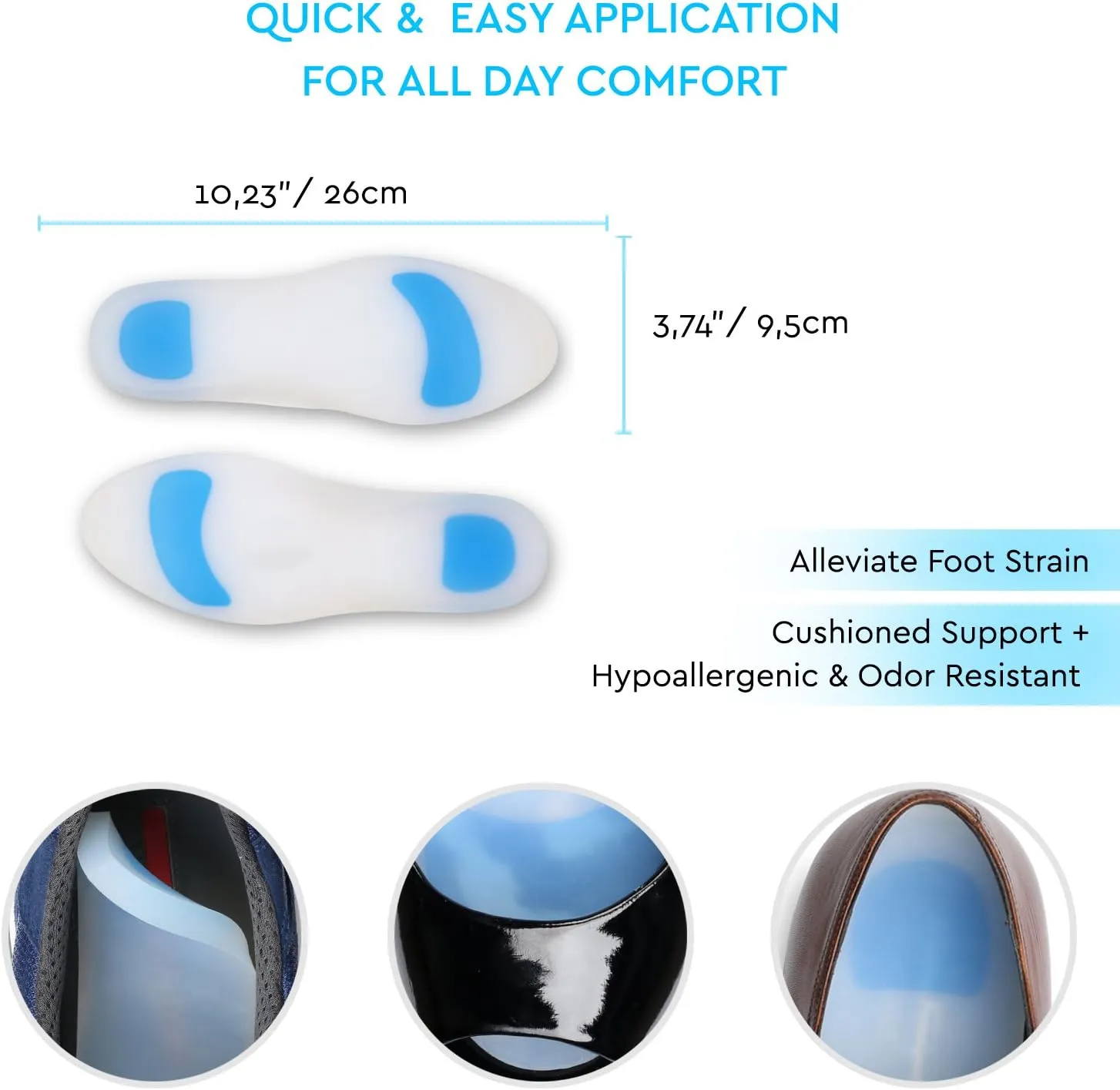 Soles Silicone Shoe Inserts (Pair) Orthopedic Support for Walking, Running, and Fitness - Soft, Comfortable, Hypoallergenic Design - L / 40-41-42