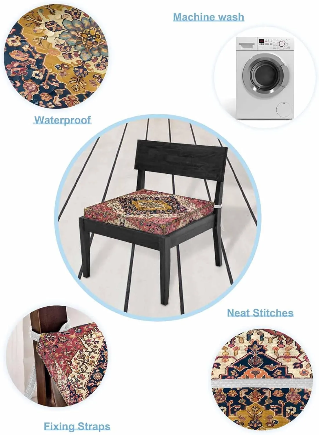 Southwest Aztec Outdoor Cushion Chair Cover Set of 4 - Waterproof Couch Seat Covers, Boho Tribe Traditional Floral Patterned Patio Furniture Protector Cushions Slipcovers for Sofa/RV, 24"x24"x4"