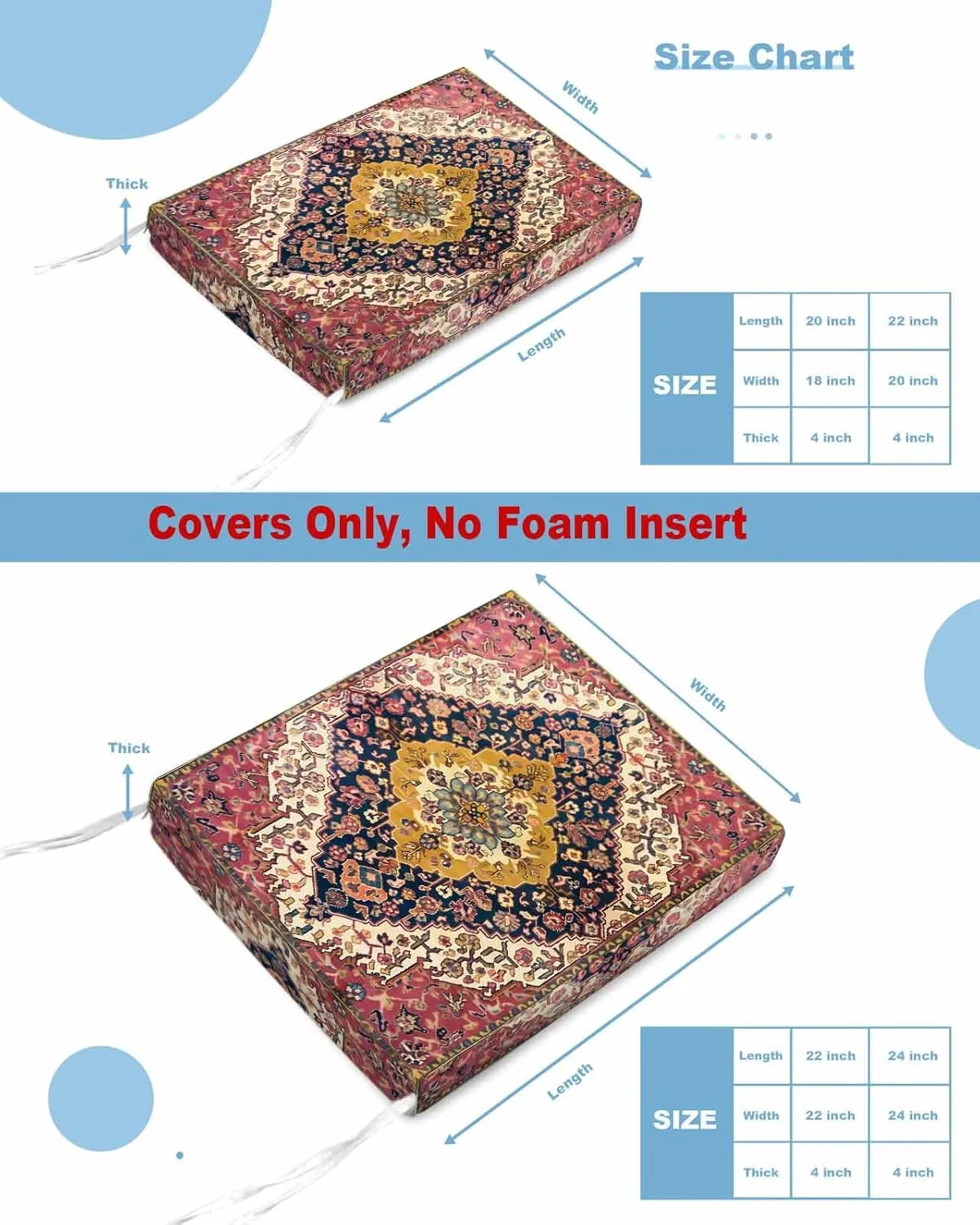 Southwest Aztec Outdoor Cushion Chair Cover Set of 4 - Waterproof Couch Seat Covers, Boho Tribe Traditional Floral Patterned Patio Furniture Protector Cushions Slipcovers for Sofa/RV, 24"x24"x4"