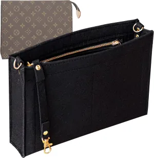 Soyizom Felt Hangbag Tote Insert Fits Toiletry Pouch 26 19 Messenger Bag Insert Organizer for Women, Hangbag Purse Liner Bag Tidy Organizer with Gold Buckle&Keychain (Small-19, Black)