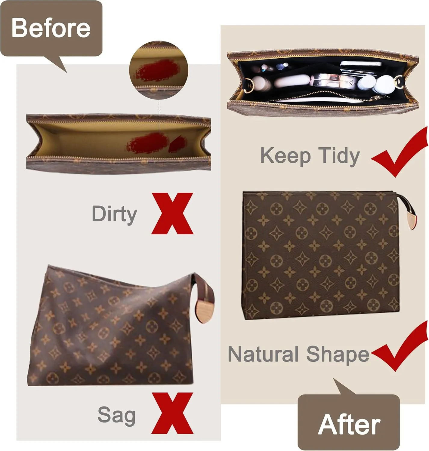 Soyizom Felt Hangbag Tote Insert Fits Toiletry Pouch 26 19 Messenger Bag Insert Organizer for Women, Hangbag Purse Liner Bag Tidy Organizer with Gold Buckle&Keychain (Small-19, Black)