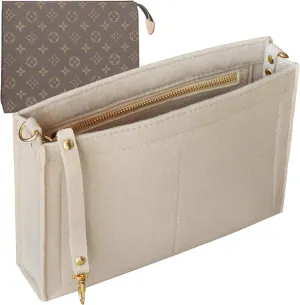 Soyizom Felt Hangbag Tote Organizer Insert Fits Toiletry Pouch 26x19 Messenger Bag Insert with Gold Buckle&Keychain (Beige)
