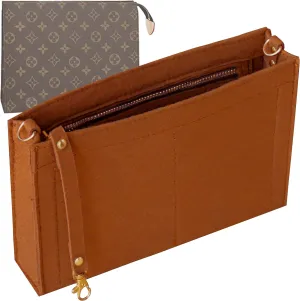 Soyizom Felt Purse Organizer Insert Fits Toiletry Pouch 26x19 Messenger Bag Liner with Gold Buckle & Keychain (Large, Brown)