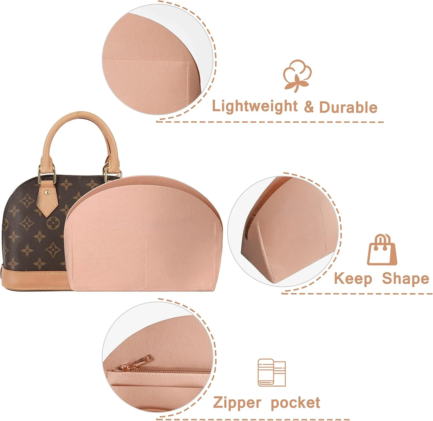 Soyizom Felt Purse Organizer Insert for Tote, Fits Alma BB PM, Pink