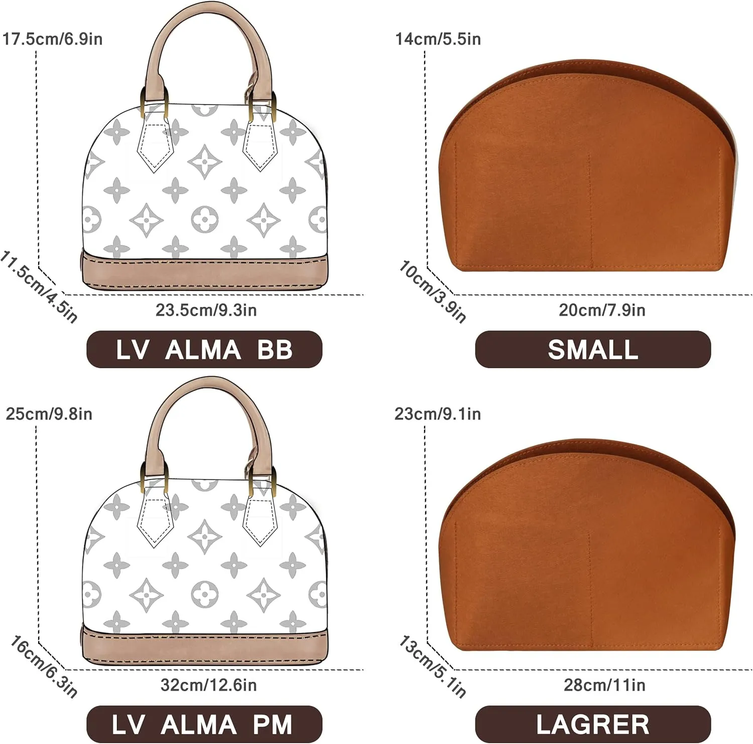 Soyizom Felt Purse Organizer Purse Insert Fits Alma BB PM Insert Tote Organizer for Women Purse Liner Purse in Purse (BB,Brown)