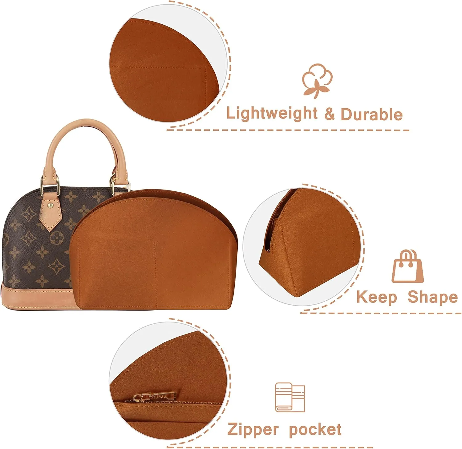 Soyizom Felt Purse Organizer Purse Insert Fits Alma BB PM Insert Tote Organizer for Women Purse Liner Purse in Purse (BB,Brown)