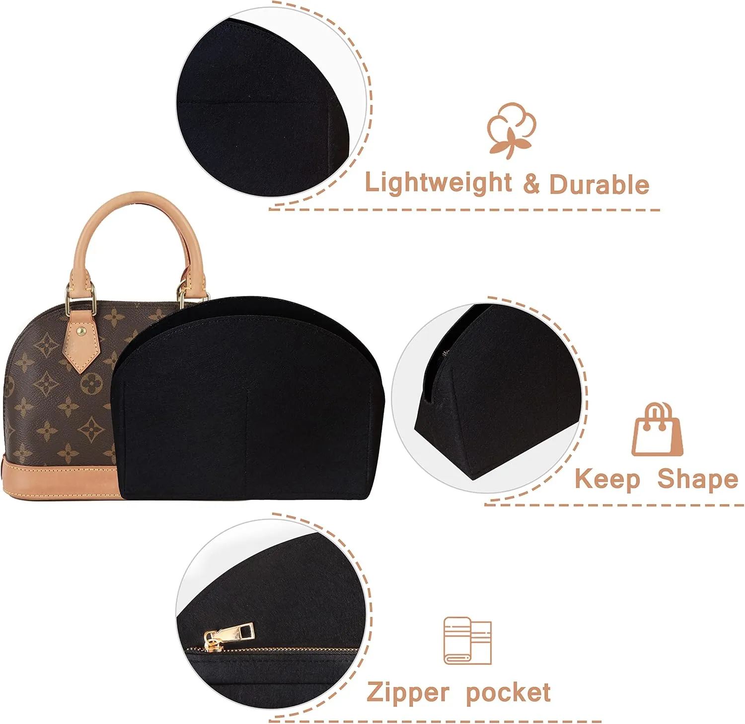 Soyizom Felt Purse Organizer Purse Insert Fits Alma BB PM Insert Tote Organizer for Women Purse Liner Purse in Purse(PM,Black)