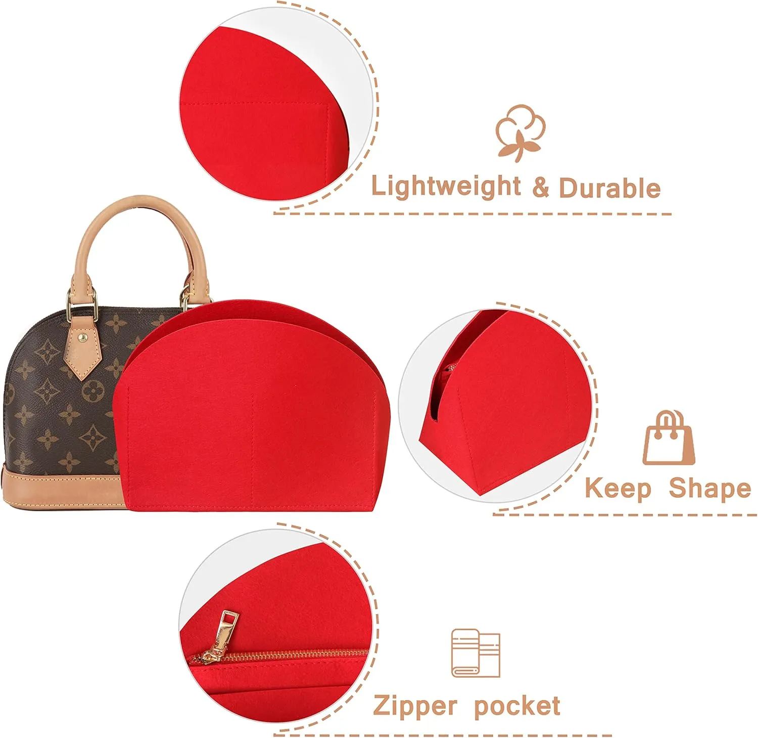 Soyizom Purse Organizer for Alma insert, Felt Bag Organizer Purse Organizer Insert For Alma PM BB insert organizer(BB,Red)